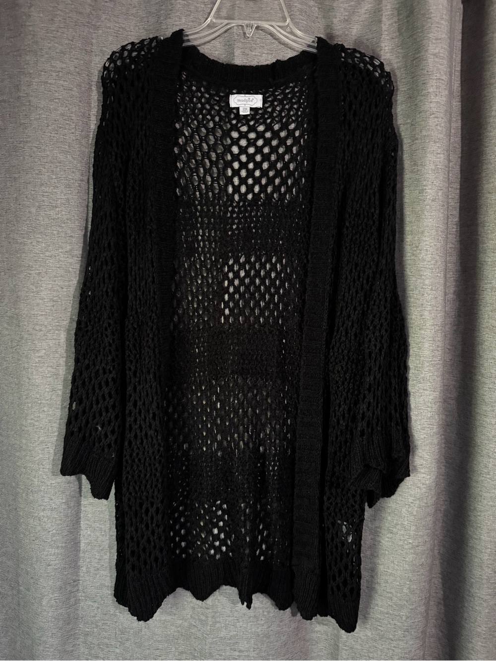 Mud Pie Black Open-Knit Long Cardigan
